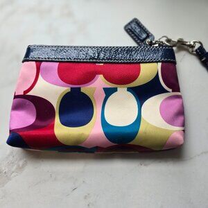 Coach Multicolor Signature C Sateen Pleated Wristlet.